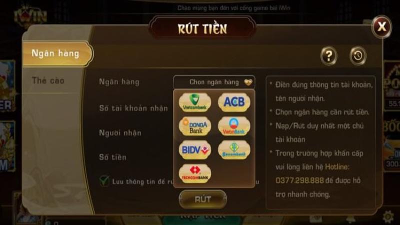 rut tien iwin 1 Thực hiện chuyển tiền về ví qua tài khoản ngân hàng